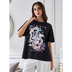 MAX FASHION Minnie Mouse Print T-shirt-Black