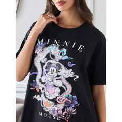 MAX FASHION Minnie Mouse Print T-shirt-Black