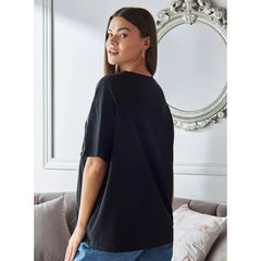MAX FASHION Snow White Print T-shirt-Black