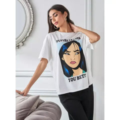 MAX FASHION Mulan Print T-shirt-White