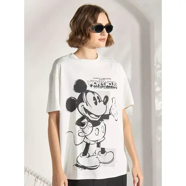 MAX FASHION Mickey Mouse Print T-shirt-White