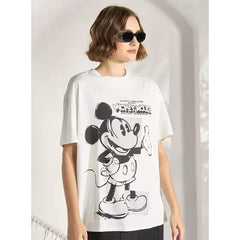 MAX FASHION Mickey Mouse Print T-shirt-White