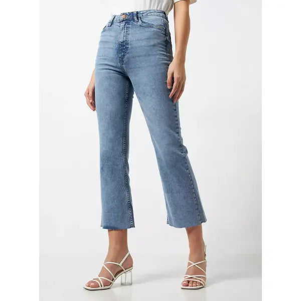 MAX FASHION Plain Flare Leg Jeans-Blue