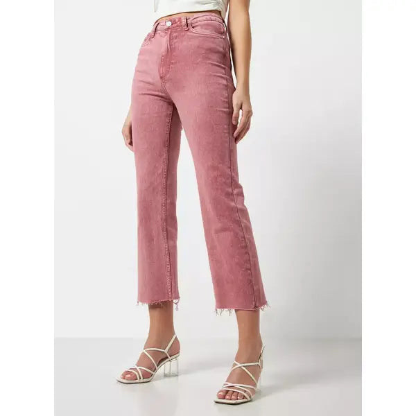 MAX FASHION Plain Flare Leg Jeans-Pink