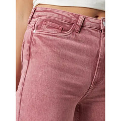 MAX FASHION Plain Flare Leg Jeans-Pink