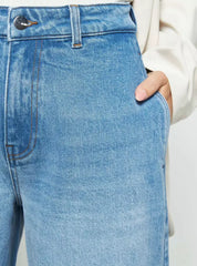 MAX FASHION High-Rise Straight Fit Culotte Jeans-Blue