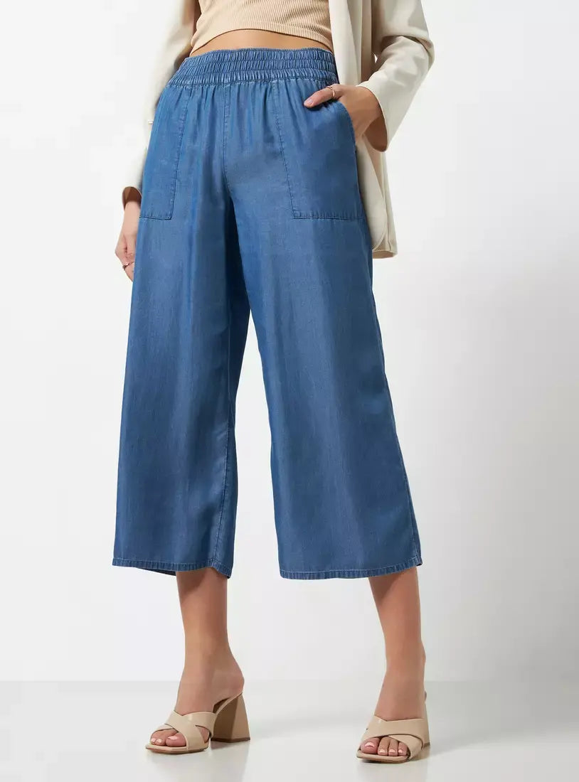 MAX FASHION Plain Lyocell Culotte-Blue