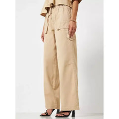 MAX FASHION Plain Parachute Wide Leg Jeans-Cream