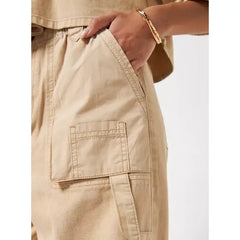 MAX FASHION Plain Parachute Wide Leg Jeans-Cream