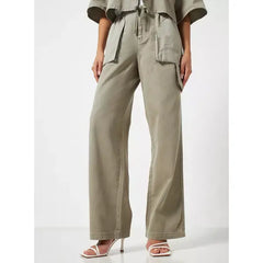 MAX FASHION Plain Parachute Wide Leg Jeans-Green
