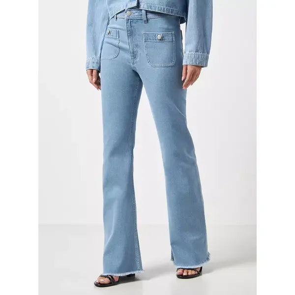 MAX FASHION Plain Flare Leg Jeans-Blue