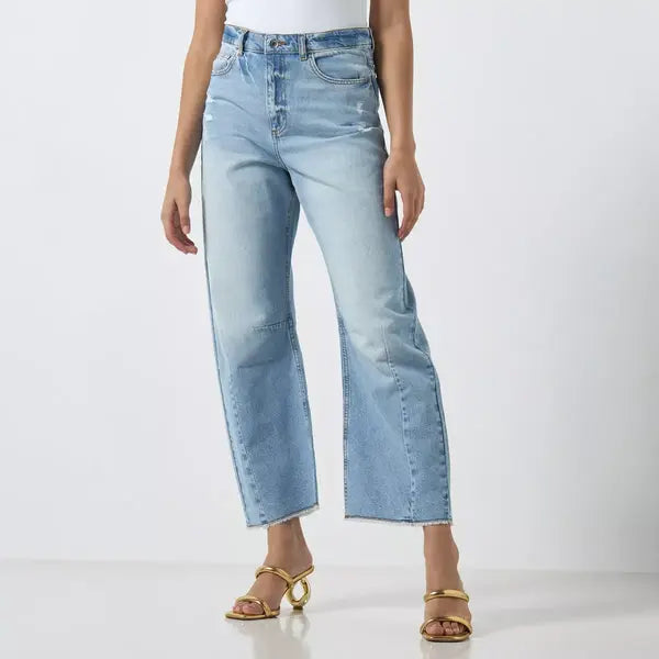 MAX FASHION Barrel-Leg High Rise Jeans_Blue