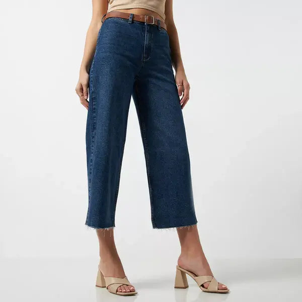 MAX FASHION Belted 3/4 Length Jeans-Blue
