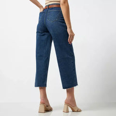 MAX FASHION Belted 3/4 Length Jeans-Blue