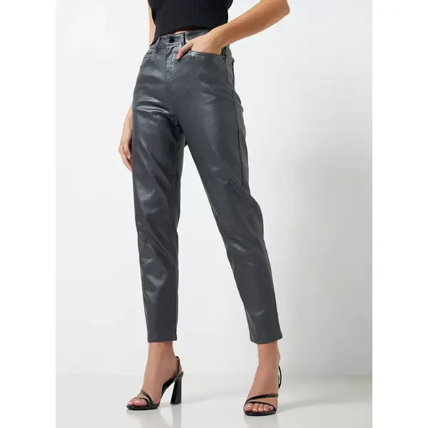 MAX FASHION Plain Stretch Pants-Gray