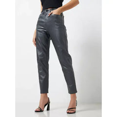 MAX FASHION Plain Stretch Pants-Gray