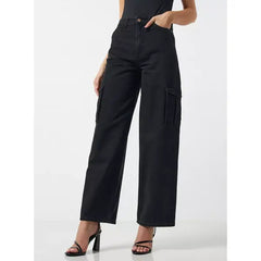 MAX FASHION Wide Leg Cargo Jeans-Black