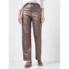 MAX FASHION Stretch Foil Wide Leg Jeans-Brown
