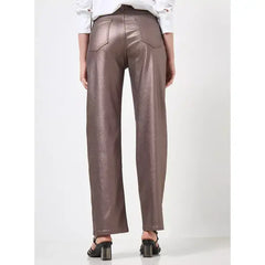 MAX FASHION Stretch Foil Wide Leg Jeans-Brown