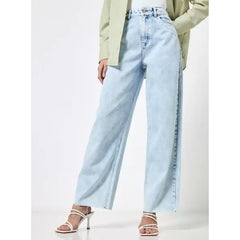 MAX FASHIOIN Plain Wide Leg Jeans-Blue