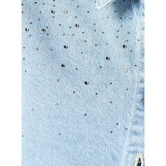MAX FASHION Embellished Denim Shirt-Blue
