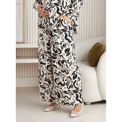 MAX FASHION All-Over Print Wide Leg Pants-Cream