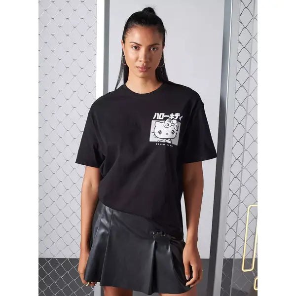 MAX FASHION Hello Kitty Print T-shirt-Black