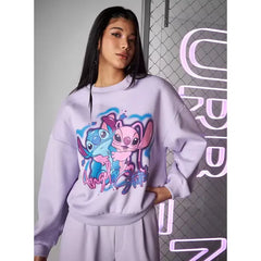 MAX FASHION Lilo and Stitch Print Sweatshirt-Purple