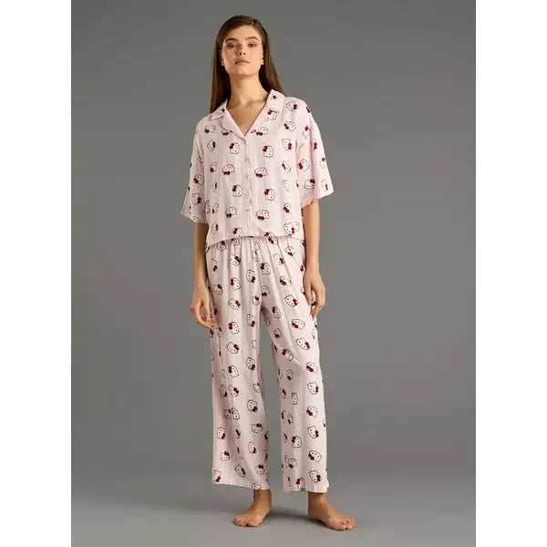 MAX FASHION All-Over Hello Kitty Print Pyjama Set-Pink