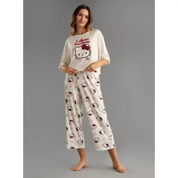 MAX FASHION Hello Kitty Print Pyjama Set-White