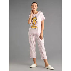 MAX FASHION Garfield Print Pyjama Set-Purple