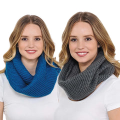 BASICO 2-Pack Women's Infinity Scarves, Chunky Knitted Neck Warmers in Teal & Charcoal Grey