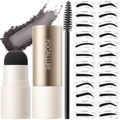 FOCALLURE Eyebrow Stamp and Eyebrow Stencil Kit, 24 Reusable Brow Shape, Sweatproof Eyebrow Powder, Long-Lasting, Easy to Use, Filling and Shaping Perfect Eyebrow Makeup