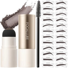 FOCALLURE Eyebrow Stamp and Eyebrow Stencil Kit, 24 Reusable Brow Shape, Sweatproof Eyebrow Powder, Long-Lasting, Easy to Use, Filling and Shaping Perfect Eyebrow Makeup