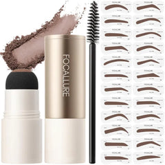 FOCALLURE Eyebrow Stamp and Eyebrow Stencil Kit, 24 Reusable Brow Shape, Sweatproof Eyebrow Powder, Long-Lasting, Easy to Use, Filling and Shaping Perfect Eyebrow Makeup