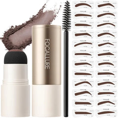 FOCALLURE Eyebrow Stamp and Eyebrow Stencil Kit, 24 Reusable Brow Shape, Sweatproof Eyebrow Powder, Long-Lasting, Easy to Use, Filling and Shaping Perfect Eyebrow Makeup