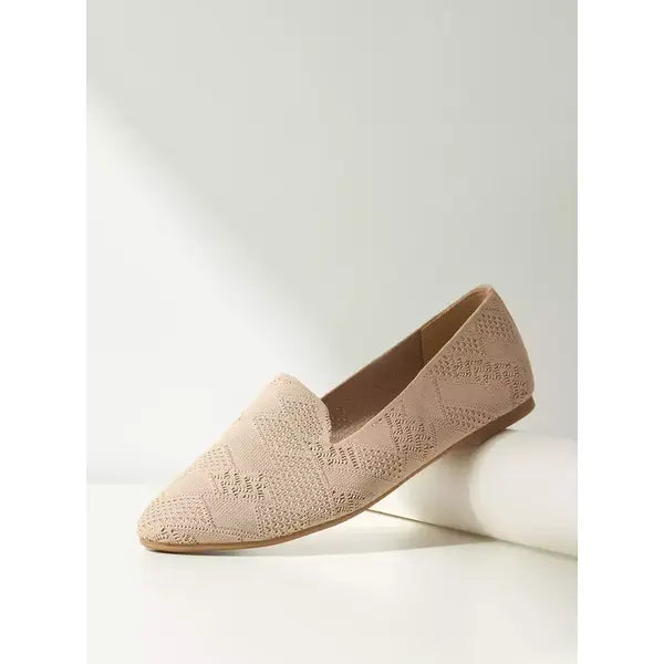 MAX FASHION Textured Slip-On Ballerina Shoes-Cream