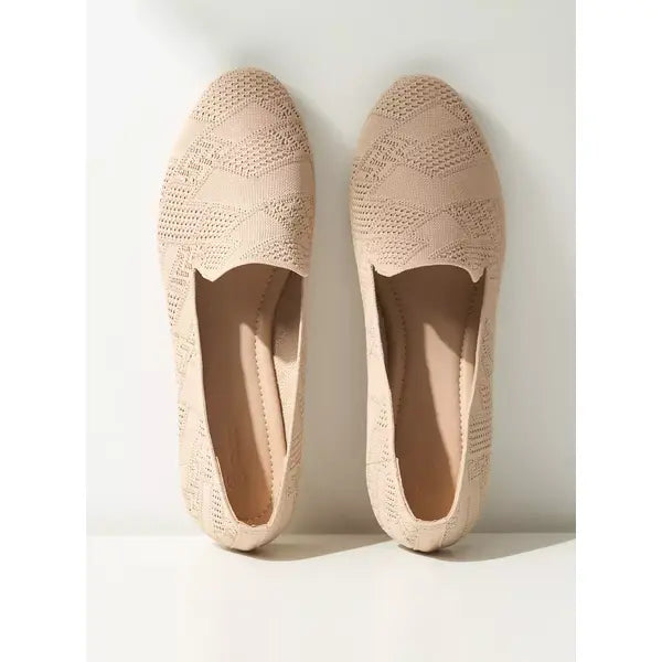 MAX FASHION Textured Slip-On Ballerina Shoes-Cream