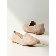 MAX FASHION Textured Slip-On Ballerina Shoes-Cream