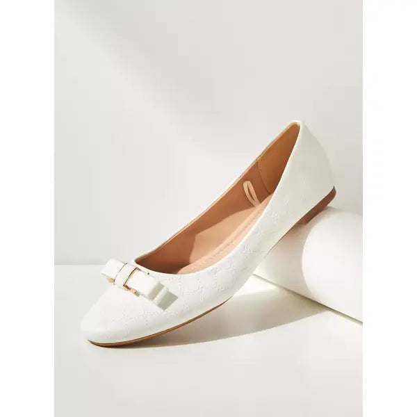 MAX FASHION Bow Accent Slip-On Ballerina Shoes-White