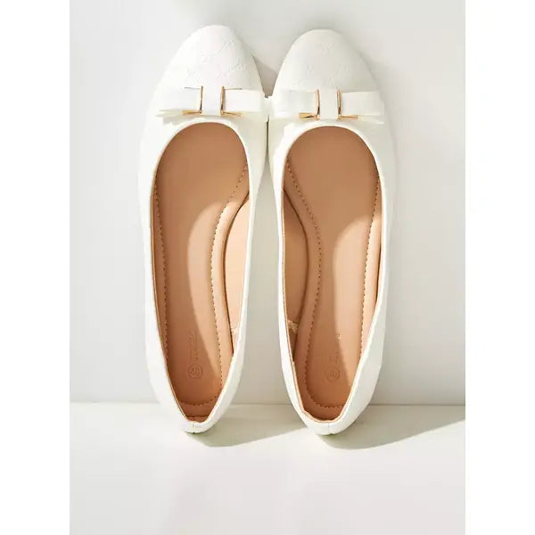 MAX FASHION Bow Accent Slip-On Ballerina Shoes-White