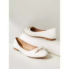 MAX FASHION Bow Accent Slip-On Ballerina Shoes-White