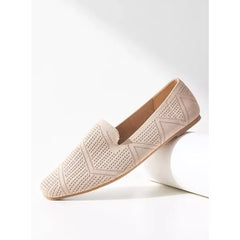 MAX FASHION Textured Slip-On Flat Shoes-Cream