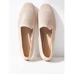 MAX FASHION Textured Slip-On Flat Shoes-Cream