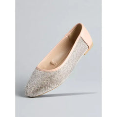 MAX FASHION Embellished Slip-On Ballerina Shoes-Cream