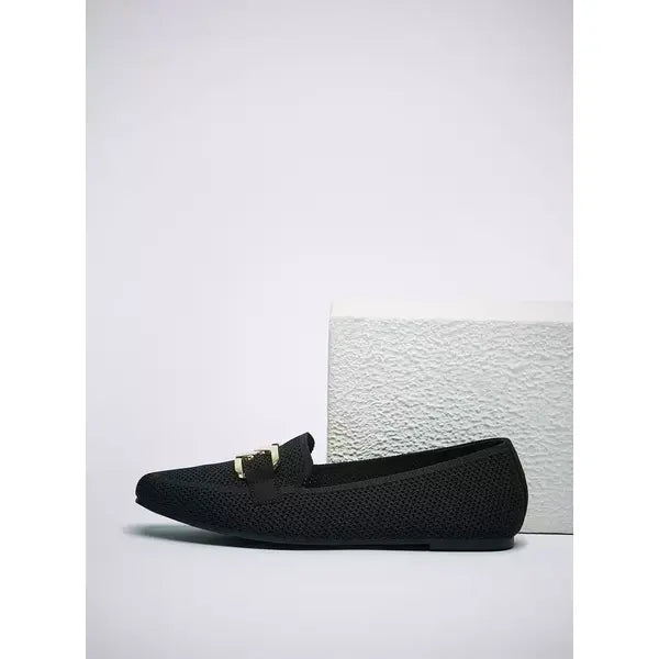 MAX FASHION Textured Flyknit Loafers with Metallic Accent-Black