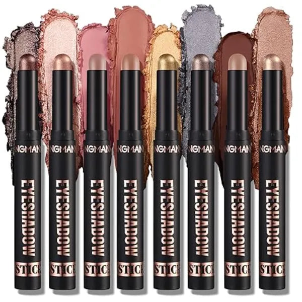 LANGMANNI 8 PCS Soft Smooth Cream Eyeshadow Stick Gift Set,Matte Earth Color+Bright Metal Color Contour Stick,Waterproof & Long Lasting Eyeshadow