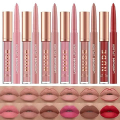 LANGMANNI Matte Lipstick with Lipliners Durable Makeup Set,Long Lasting Non Stick Cup Not Fade Waterproof Pigmented Velvet Lipgloss Kit Beauty Cosmetics Makeup Gift for Women