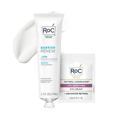 RoC Barrier Renew Day & Night Moisturizer – Ceramide & Prebiotic Day Cream with Broad Spectrum SPF 30 + Ceramide Night Cream with Green Tea Antioxidants & Lipo Peptides, Includes Retinol Eye Cream Packette - 2.5 oz