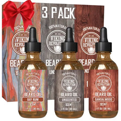 Viking Revolution Beard Oil for Men 3 Pack - Natural Mens Beard Oil Variety Set, Beard Conditioning and Moisturizing for a Healthy Beard - 1oz (Pack of 3)